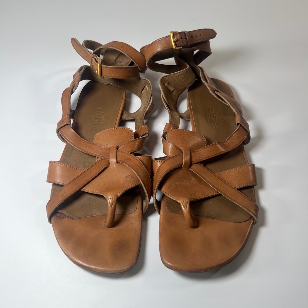 Hermès Tan Gold Gladiator Sandals